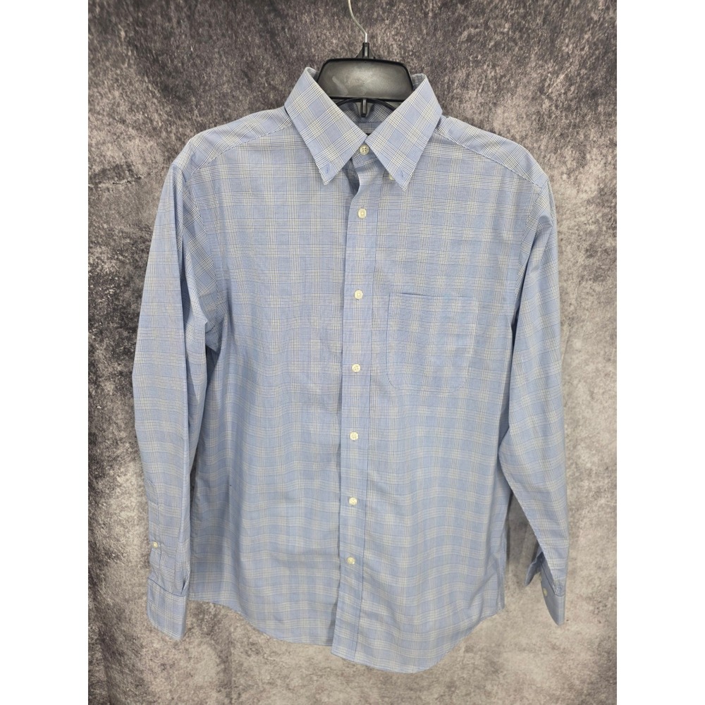 Roundtree & Yorke travelSMART Shirt Mens Small Blue Glenplaid Button Down Preppy